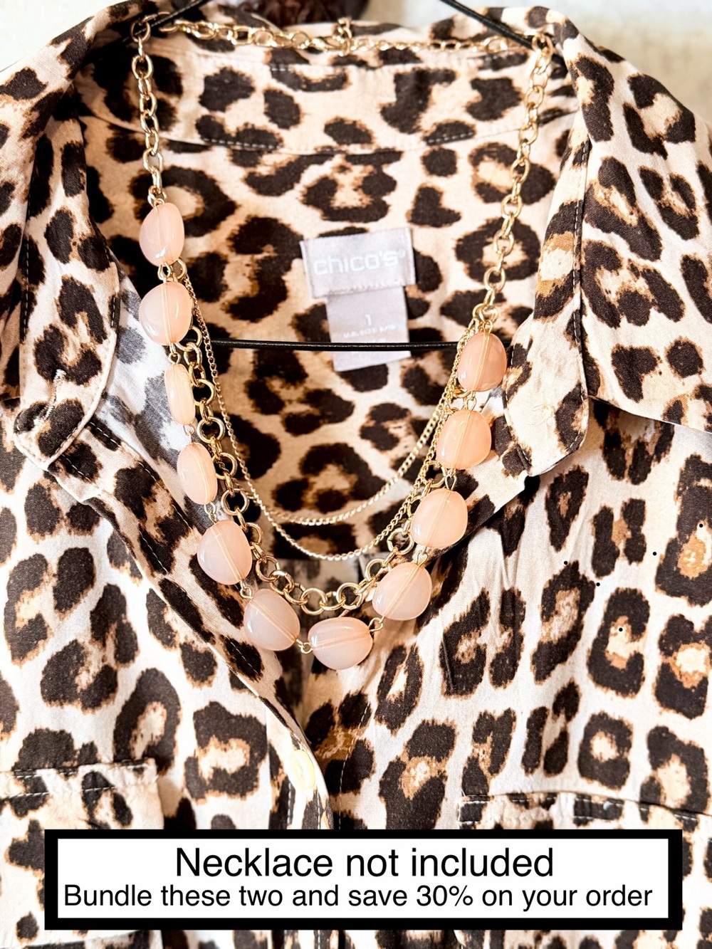 Chico’s Leopard Animal Print Button Down Shirt Modal Rayon Stretch Size 1/M EUC - Picture 9 of 9